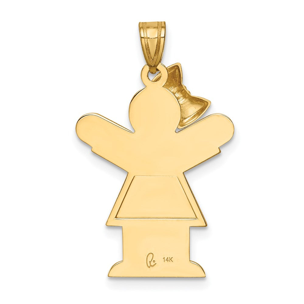 14k Yellow Gold Solid Engravable Girl with Bow on Left Charm