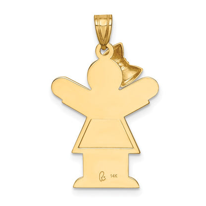 14k Yellow Gold Solid Engravable Girl with Bow on Left Charm