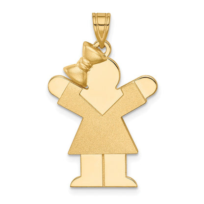 14k Yellow Gold Solid Engravable Girl with Bow on Left Charm