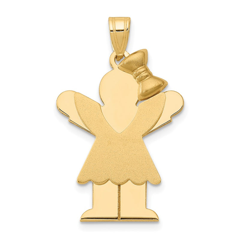 14k Yellow Gold Solid Engravable Girl with Bow on Right Charm