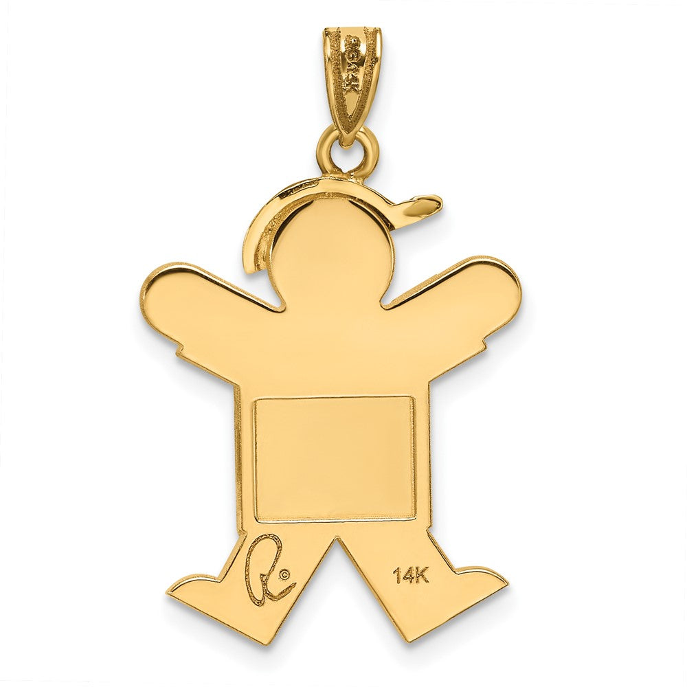 14k Yellow Gold Solid Engravable Boy with Hat on Right Charm