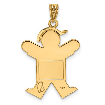 14k Yellow Gold Solid Engravable Boy with Hat on Right Charm