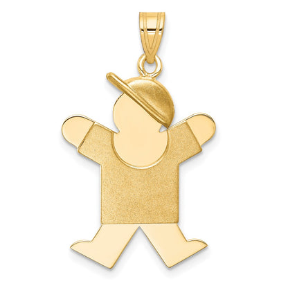 14k Yellow Gold Solid Engravable Boy with Hat on Right Charm