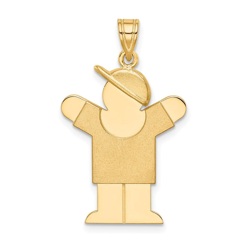 14k Yellow Gold Solid Engravable Boy with Hat on Right Charm