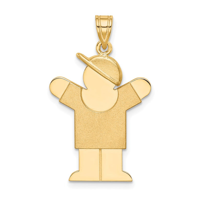 14k Yellow Gold Solid Engravable Boy with Hat on Right Charm