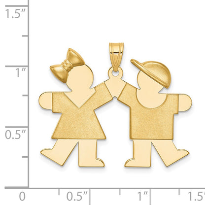 14k Yellow Gold Solid Engravable Girl on Left and Boy on Right Charm