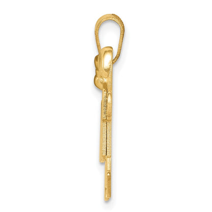 14k Yellow Gold Solid Engravable Small Girl on Left and Boy on Right Charm