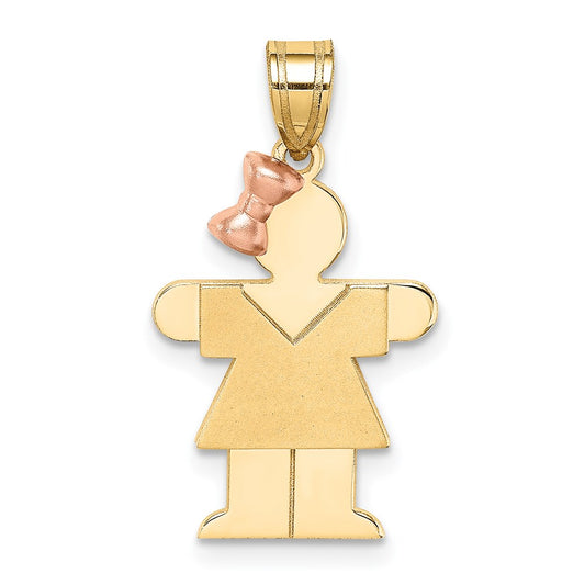 14k Two-tone Gold Two-tone Gold Small Girl with Bow on Left Engravable Charm