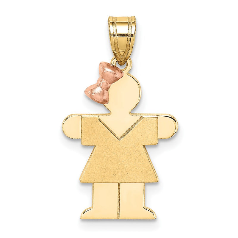 14k Two-tone Gold Two-tone Gold Small Girl with Bow on Left Engravable Charm