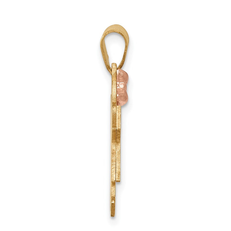 14k Two-tone Gold Two-tone Gold Small Girl with Bow on Left Engravable Charm