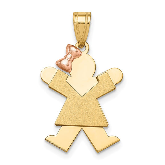 14k Two-tone Gold Two-tone Gold Small Girl with Bow on Left Engravable Charm
