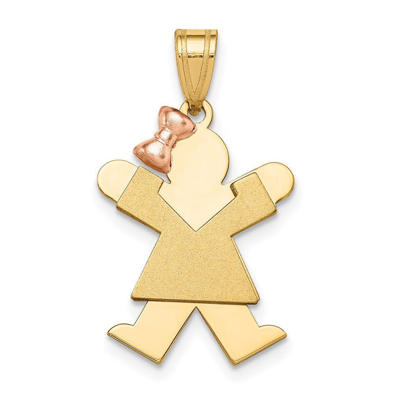 14k Two-tone Gold Two-tone Gold Small Girl with Bow on Left Engravable Charm