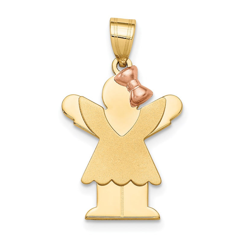 14k Two-tone Gold Two-tone Gold Small Girl with Bow on Right Engravable Charm