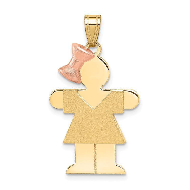 14k Two-tone Gold Two-tone Gold Large Girl with Bow on Left Engravable Charm