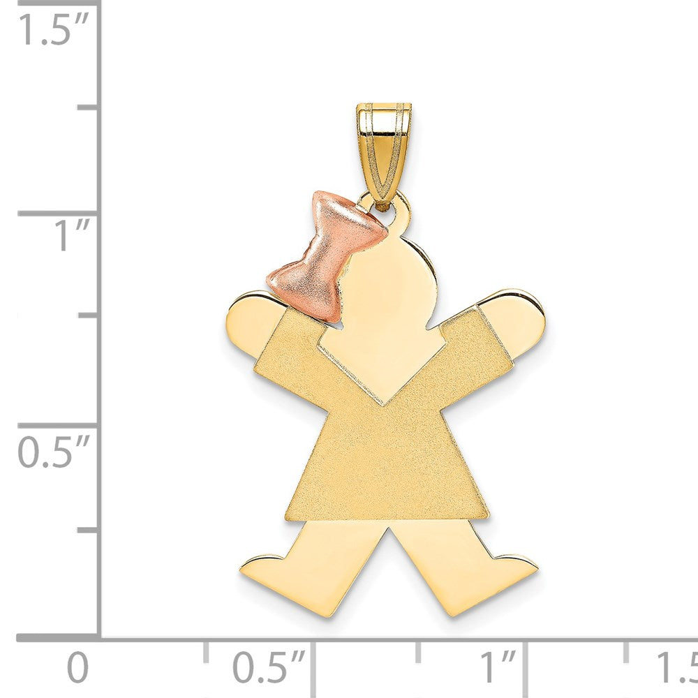 14k Two-tone Gold Two-tone Gold Large Girl with Bow on Left Engravable Charm