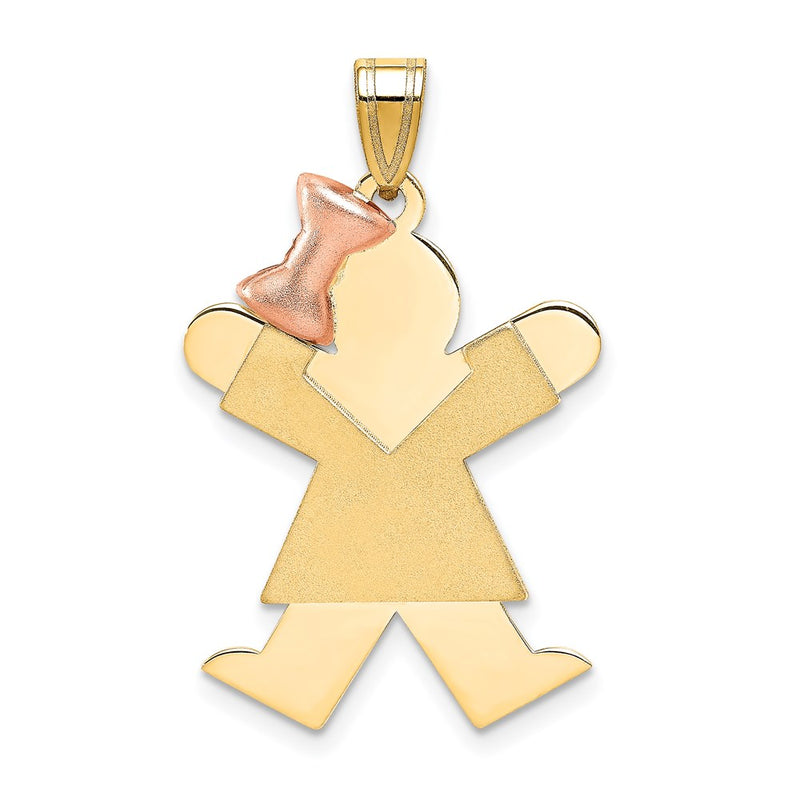 14k Two-tone Gold Two-tone Gold Large Girl with Bow on Left Engravable Charm
