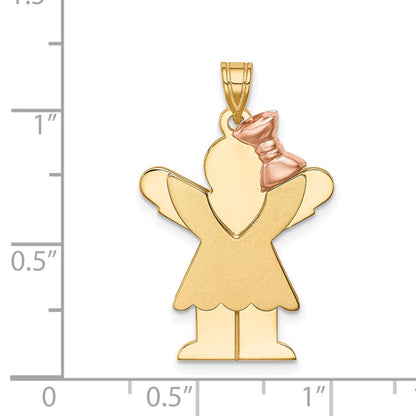 14k Two-tone Gold Two-tone Gold Large Girl with Bow on Right Engravable Charm