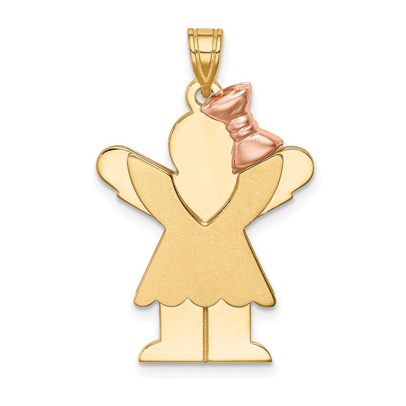 14k Two-tone Gold Two-tone Gold Large Girl with Bow on Right Engravable Charm