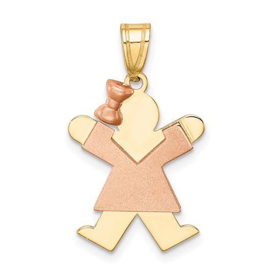 14k Two-tone Gold Two-tone Gold Small Girl with Bow on Left Engravable Charm