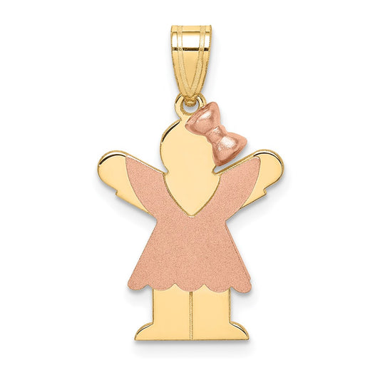 14k Two-tone Gold Two-tone Gold Small Girl with Bow on Right Engravable Charm