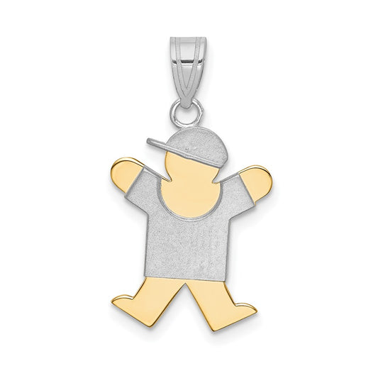 14k Two-tone Gold Two-tone Gold Small Boy with Hat on Right Engravable Charm