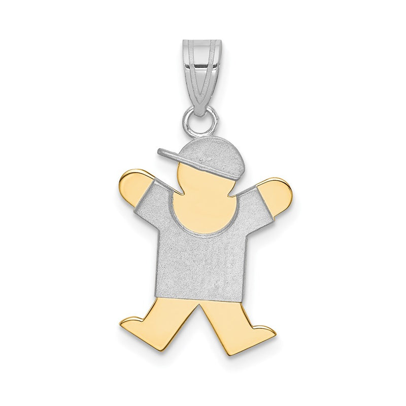 14k Two-tone Gold Two-tone Gold Small Boy with Hat on Right Engravable Charm