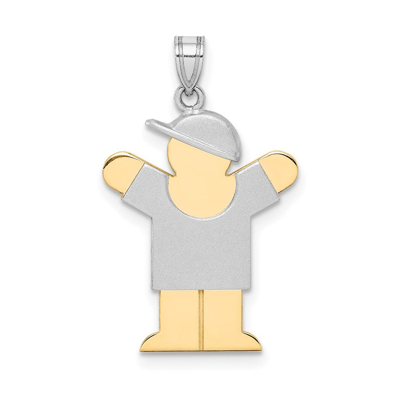 14k Two-tone Gold Two-tone Gold Small Boy with Hat on Right Engravable Charm