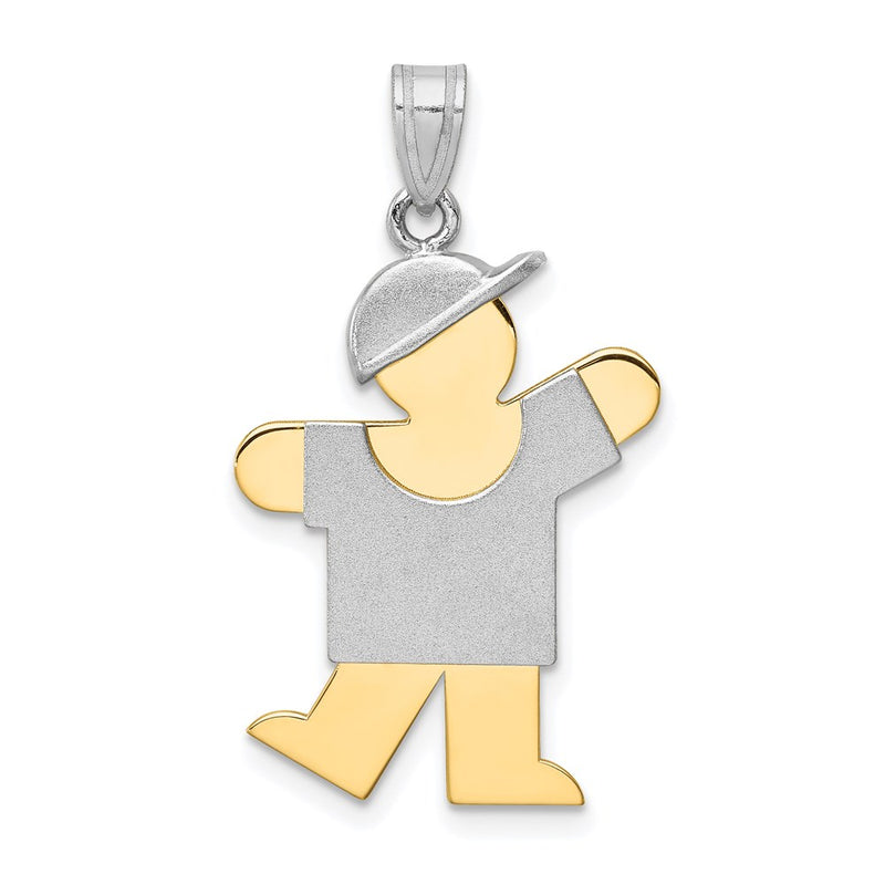 14k Two-tone Gold Two-tone Gold Large Boy with Hat on Left Engravable Charm