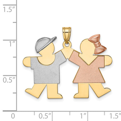 14k Tri-Color Gold Large Boy on Left and Girl on Right Engravable Charm