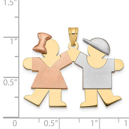 14k Tri-Color Gold Large Girl on Left and Boy on Right Engravable Charm