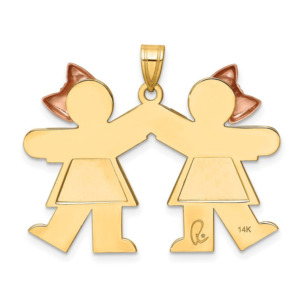 14k Two-tone Gold Two-tone Gold Large Double Girls Engravable Charm