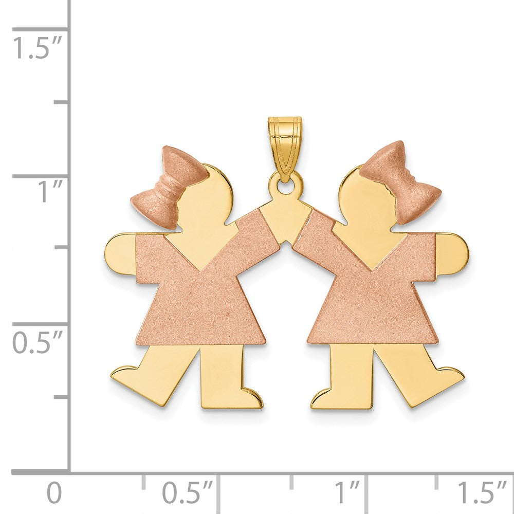 14k Two-tone Gold Two-tone Gold Large Double Girls Engravable Charm
