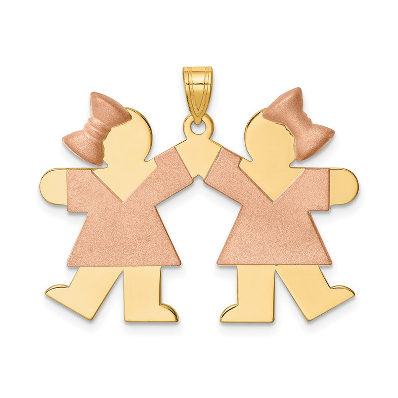14k Two-tone Gold Two-tone Gold Large Double Girls Engravable Charm