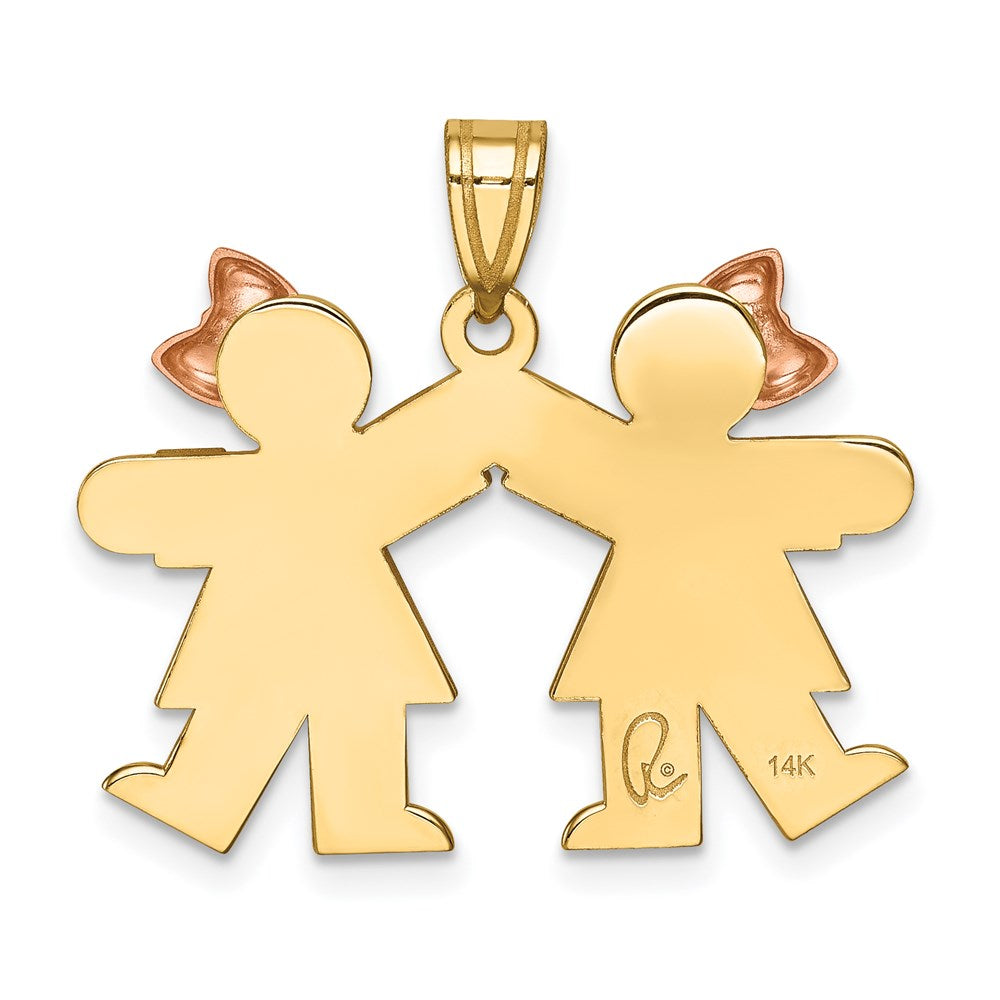 14k Two-tone Gold Two-tone Gold Small Double Girls Engravable Charm