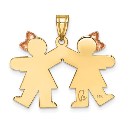 14k Two-tone Gold Two-tone Gold Small Double Girls Engravable Charm