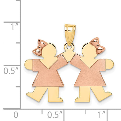14k Two-tone Gold Two-tone Gold Small Double Girls Engravable Charm
