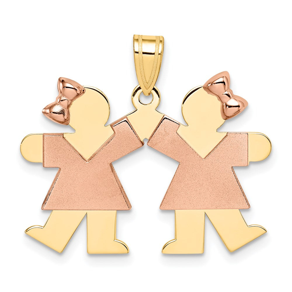 14k Two-tone Gold Two-tone Gold Small Double Girls Engravable Charm
