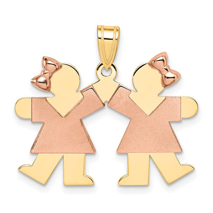 14k Two-tone Gold Two-tone Gold Small Double Girls Engravable Charm