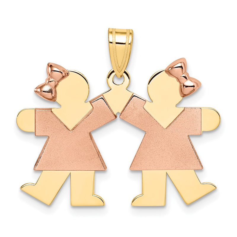 14k Two-tone Gold Two-tone Gold Small Double Girls Engravable Charm