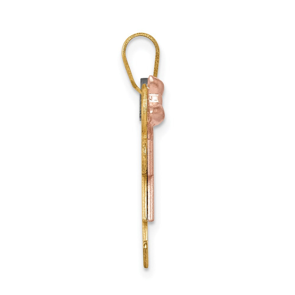 14k Tri-Color Gold Small Girl on Left and Boy on Right Engravable Charm