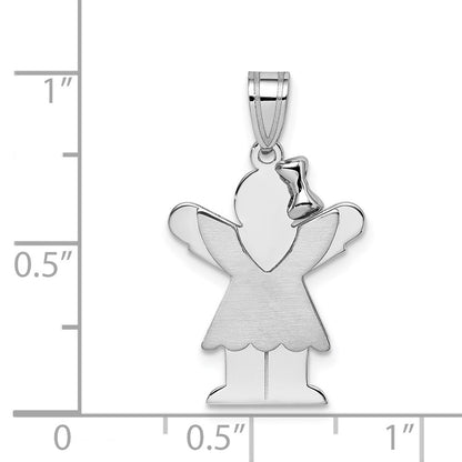 14k White Gold Small Girl with Bow on Right Engravable Charm