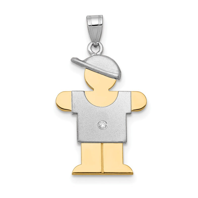 14k Two tone AA Diamond Kid Pendant