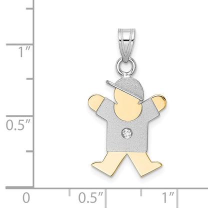 14k Two tone AA Diamond Kid Pendant