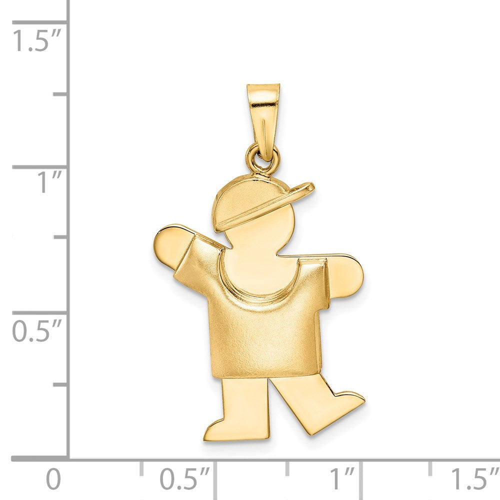 14k Yellow Gold Puffed Boy with Hat on Left Engravable Charm