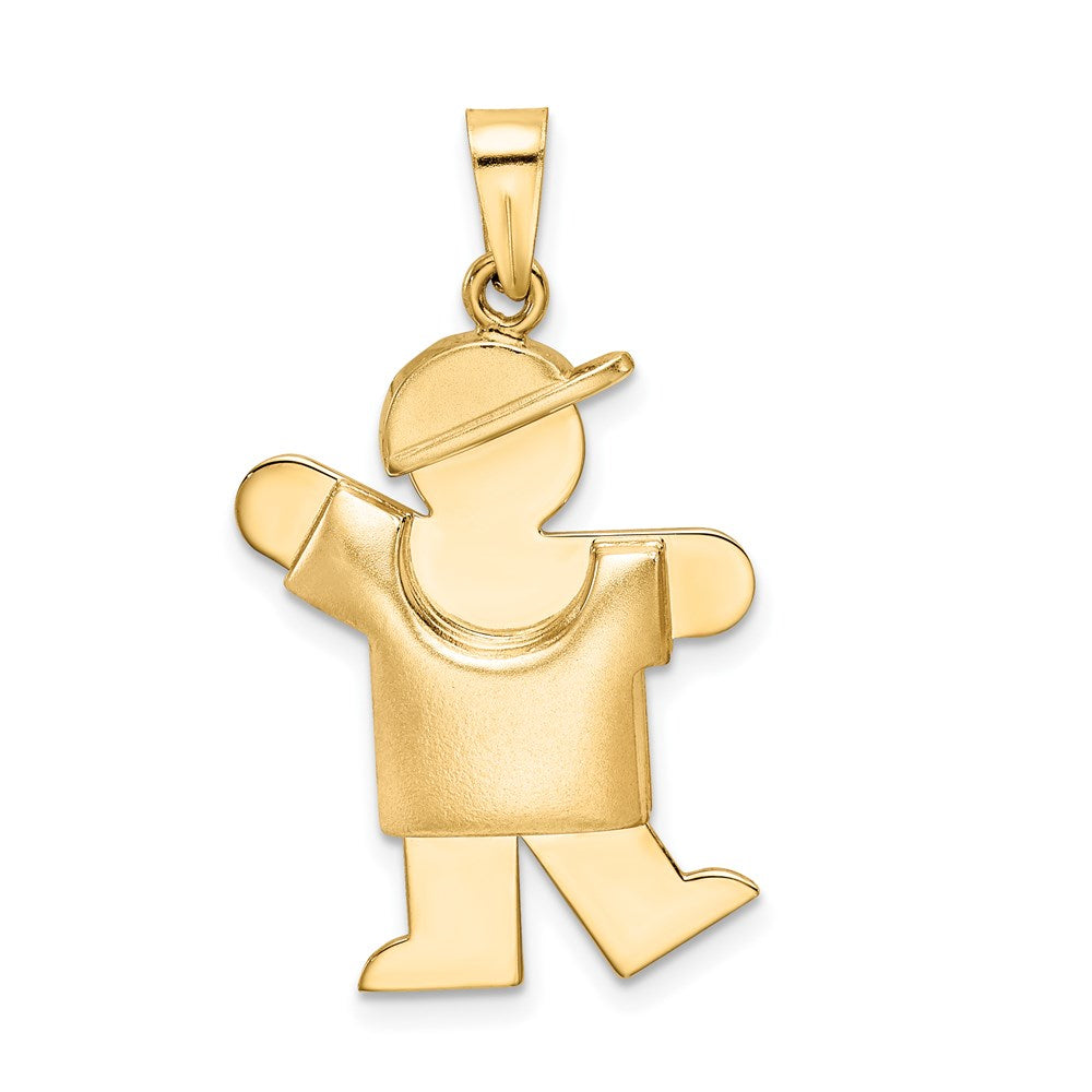 14k Yellow Gold Puffed Boy with Hat on Left Engravable Charm