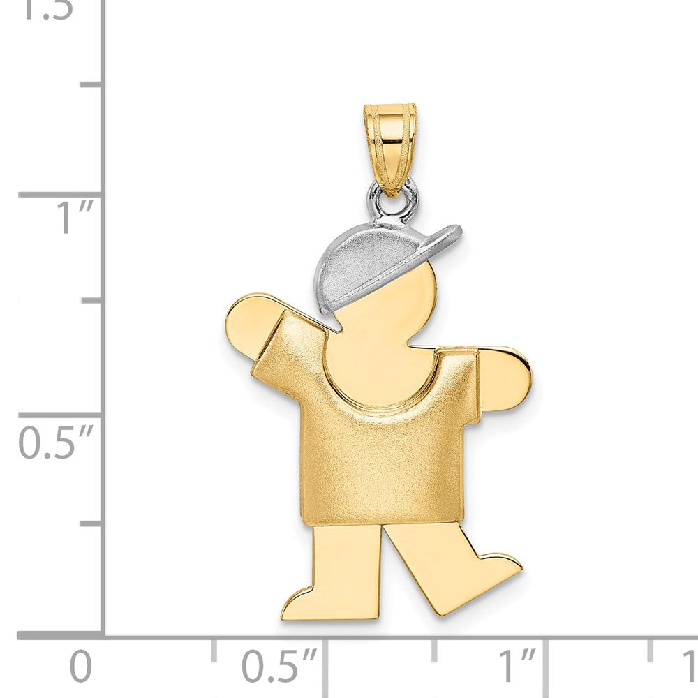 14k Two-tone Gold Two-tone Gold Puffed Boy with Hat on Left Engravable Charm