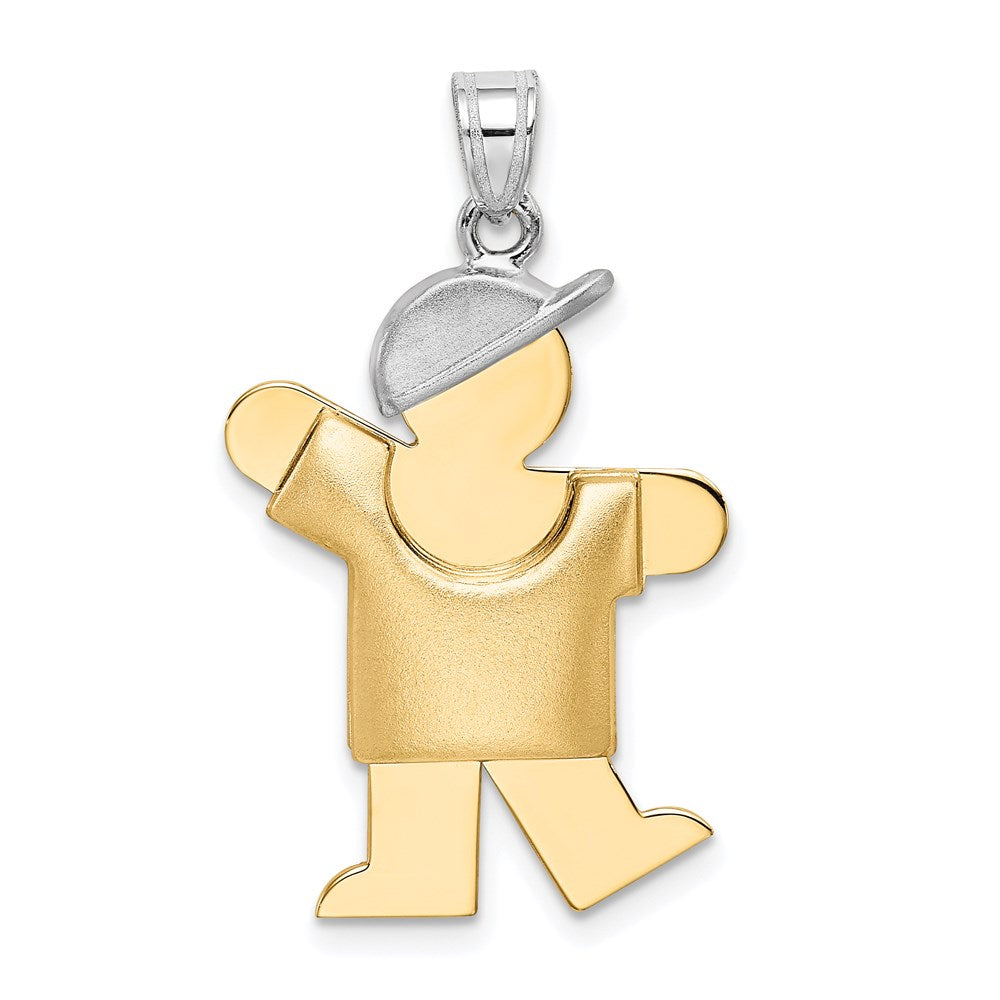 14k Two-tone Gold Two-tone Gold Puffed Boy with Hat on Left Engravable Charm