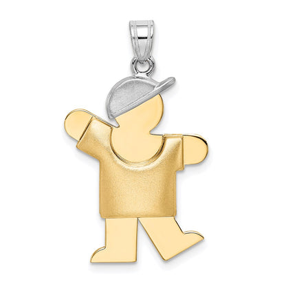 14k Two-tone Gold Two-tone Gold Puffed Boy with Hat on Left Engravable Charm