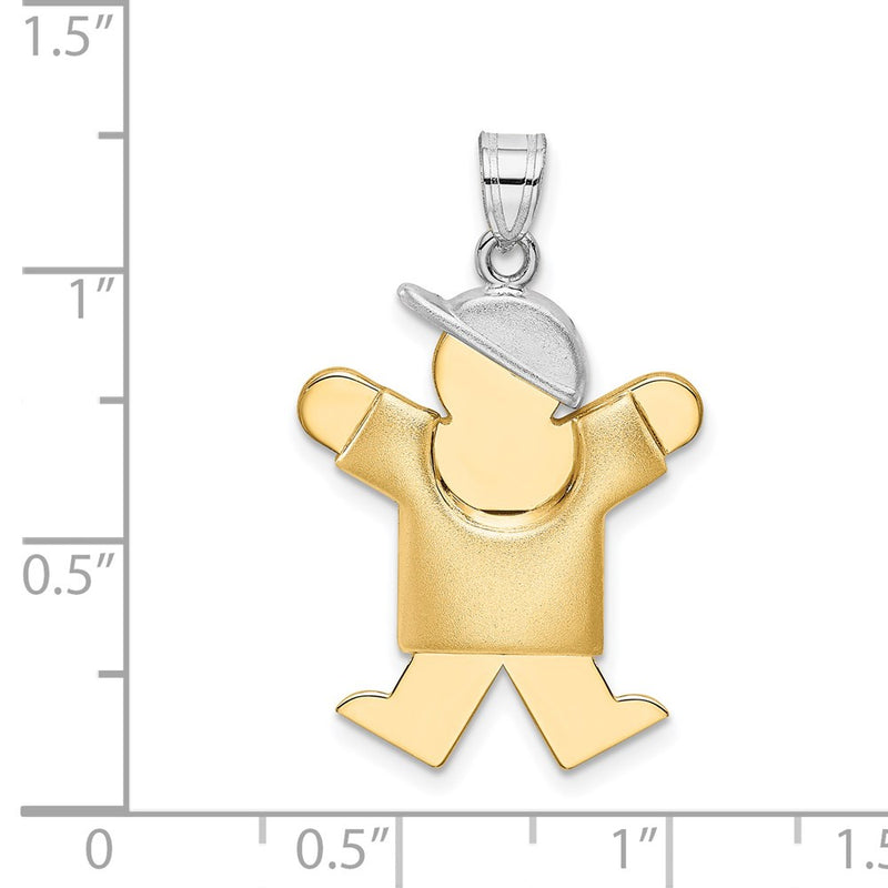 14k Two-tone Gold Two-tone Gold Puffed Boy with Hat on Right Engravable Charm