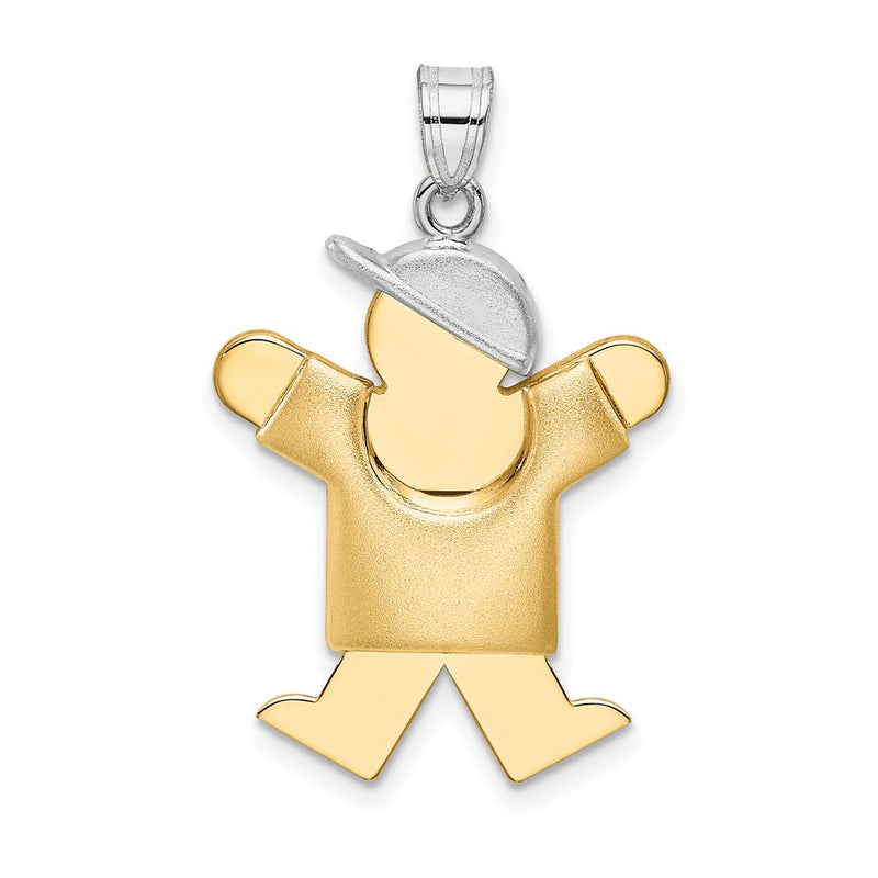 14k Two-tone Gold Two-tone Gold Puffed Boy with Hat on Right Engravable Charm